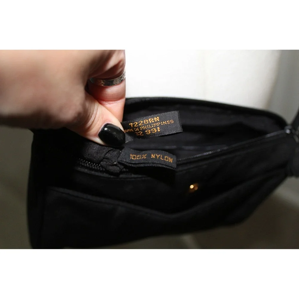 VTG Etienne Aigner Black Nylon Crossbody Bag Gold Logo 7220RN‎ Small Purse